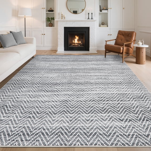GlowSol Washable Boho Solid Area Rug - Modern Braided Print, Low-Pile Floor Carpet for Living Room Bedroom Dining Room Nursery - Gray - 10x13