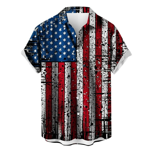 1776 American Flag Hawaiian Shirt for Men Summer USA Star Striped Button Down Shirts Independence Day Tops Relaxed Fit T-Shirts Short Sleeve Patriotic Memorial Day Tees