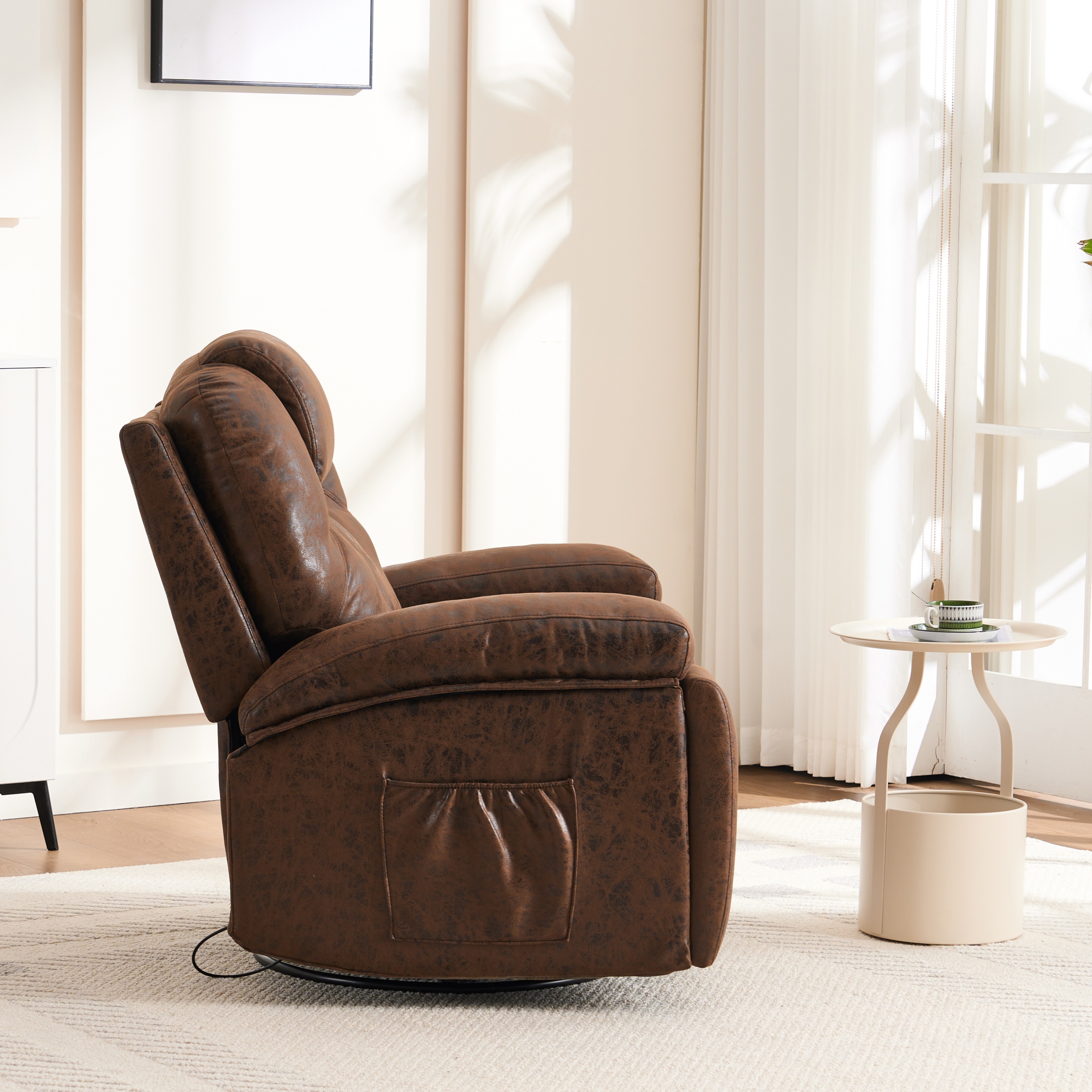 Aukfa Manual Recliner Chair for Living Room Bedroom, Overstuffed Recliners,Concealed Cup Holder,Brown