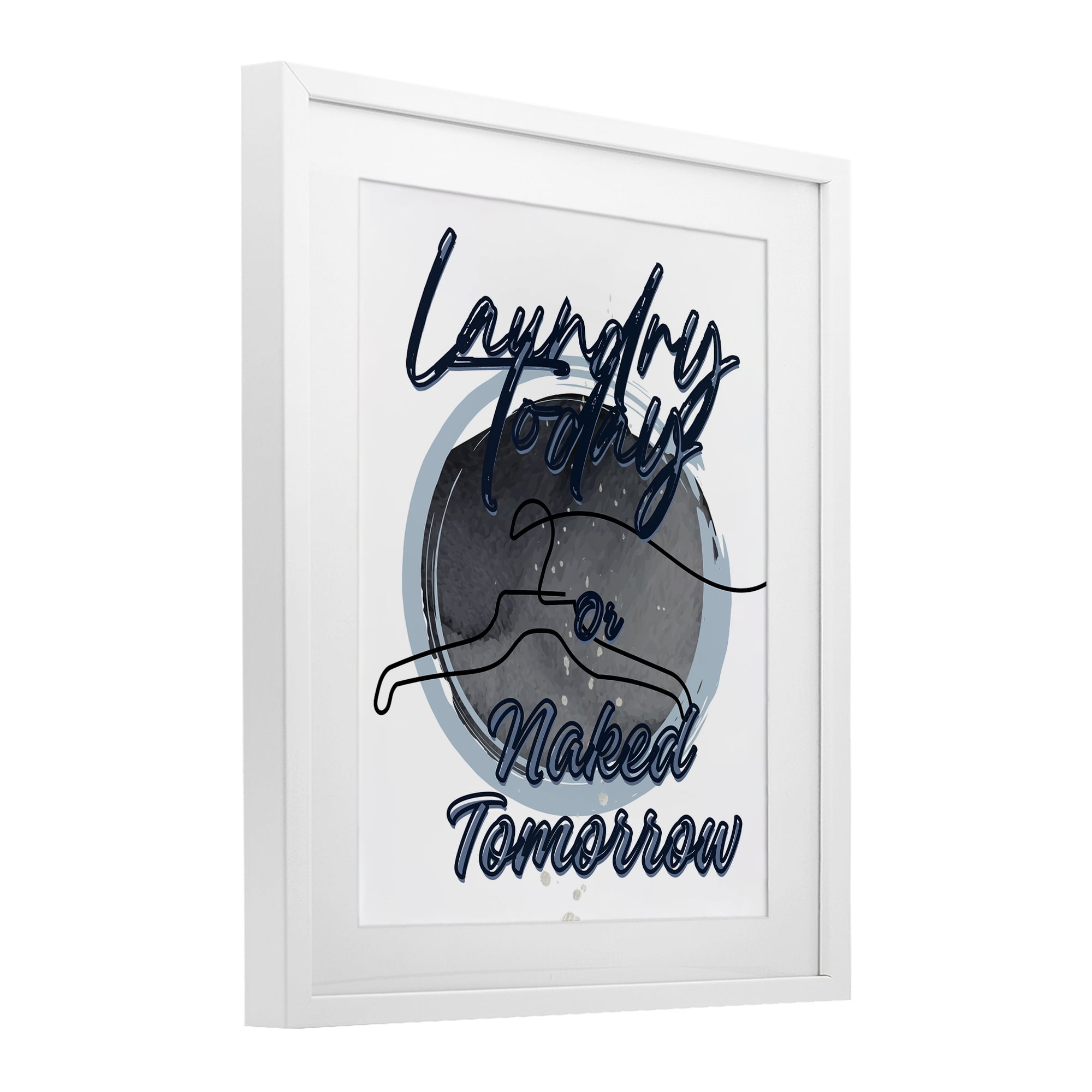 Laundry Phrase with Hanger Contour White Framed Print Under Glass, design by Jesse Keith