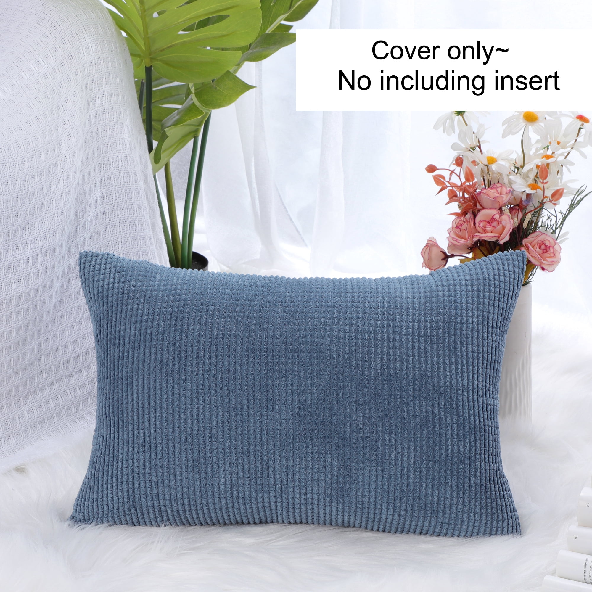 PiccoCasa Velvet Corn Striped Rectangle Throw Pillow Cover, Navy Blue, 12"x18"