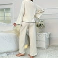 thumbnail image 6 of Aobny Women Christmas Pjs for Family Petite Ruffle White Clothes Full Loose Long Sleeve V-Neck Outfit Sets for Women,L, 6 of 8