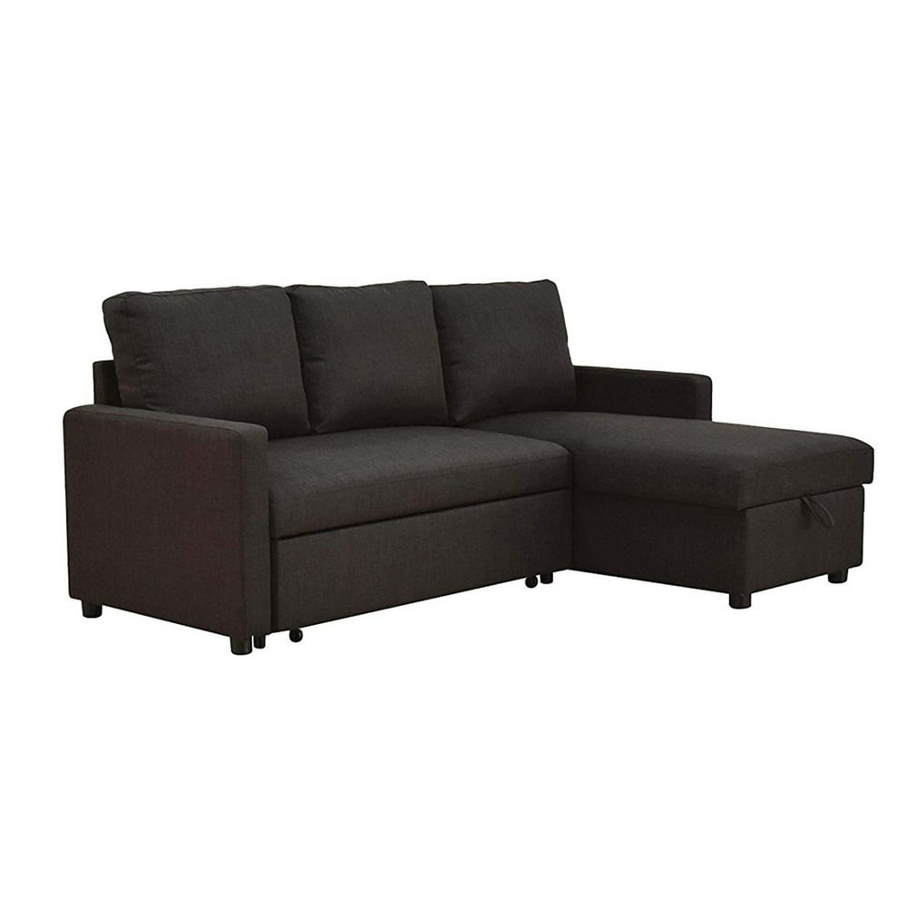 Fabric Upholstered Sectional Sofa with Pull Out Sleeper and Hidden