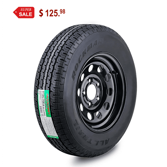 ROCKMAN Trailer Tire Wheel Assembly ST205/75R14 8-Ply D 105M 5 Lug on 4.5" PCD Black Mod Rim
