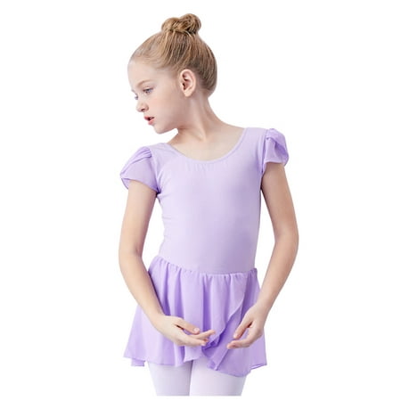 

Baby Girls Ballet Dress Summer Round Neck Flying Sleeve Leotard Dresses Solid Color Irregular Hemline Flowy Dance Dress