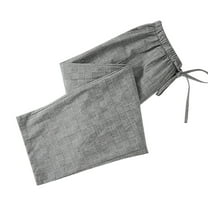 Mens Plaid Pajama Pants with Pockets, Men's Elastic Waist Cotton Pajama Bottoms, Drawstring Elastic Waist Straight Leg Long Trousers