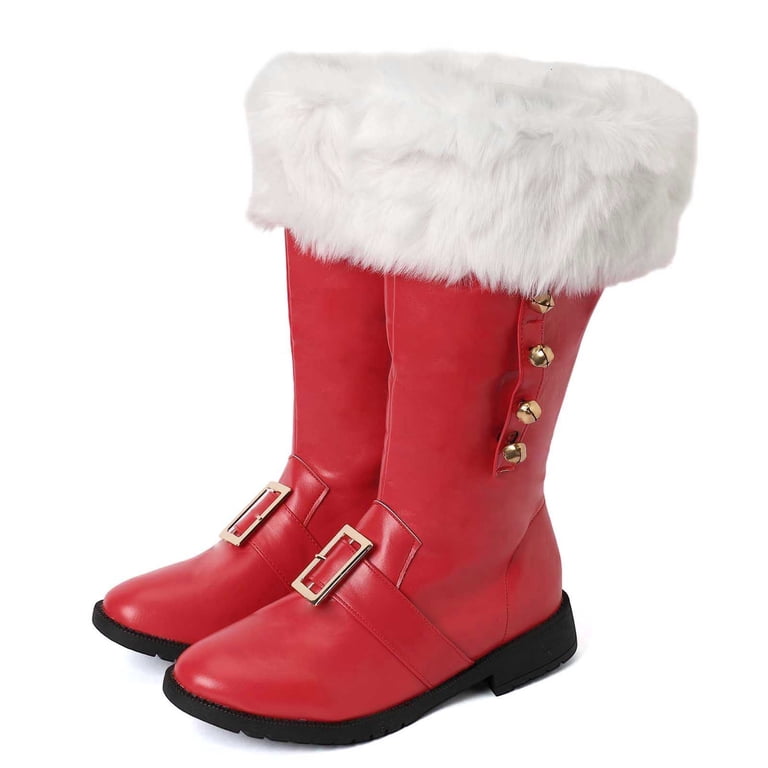 Gyexs Santa Boots Women Men Christmas Shoes Wide Calf Furry Suede