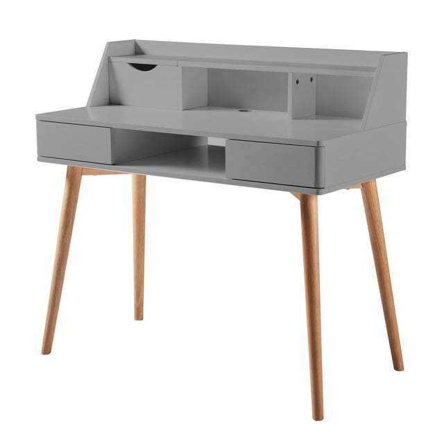 Teamson Home Table d'Écriture Bureau Rangement Bois Moderne Gris Naturel