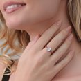 thumbnail image 4 of Gem Stone King 18K Rose Gold Plated Silver Sky Blue Aquamarine and Blue Diamond 3-Stone Rings for Women (1.27 Cttw, Gemstone March Birthstone, Oval 8X6MM, Size 5), 4 of 4