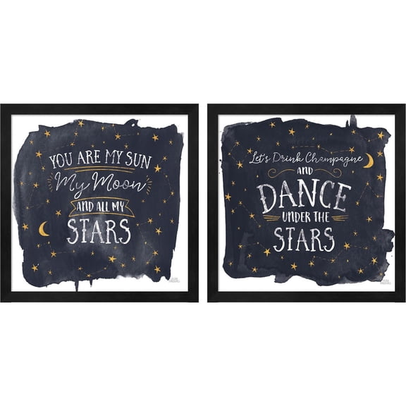 Great Art Now Celestial Love B by Laura Marshall, 2 Piece Framed Art Set Each 13"W x 13"H