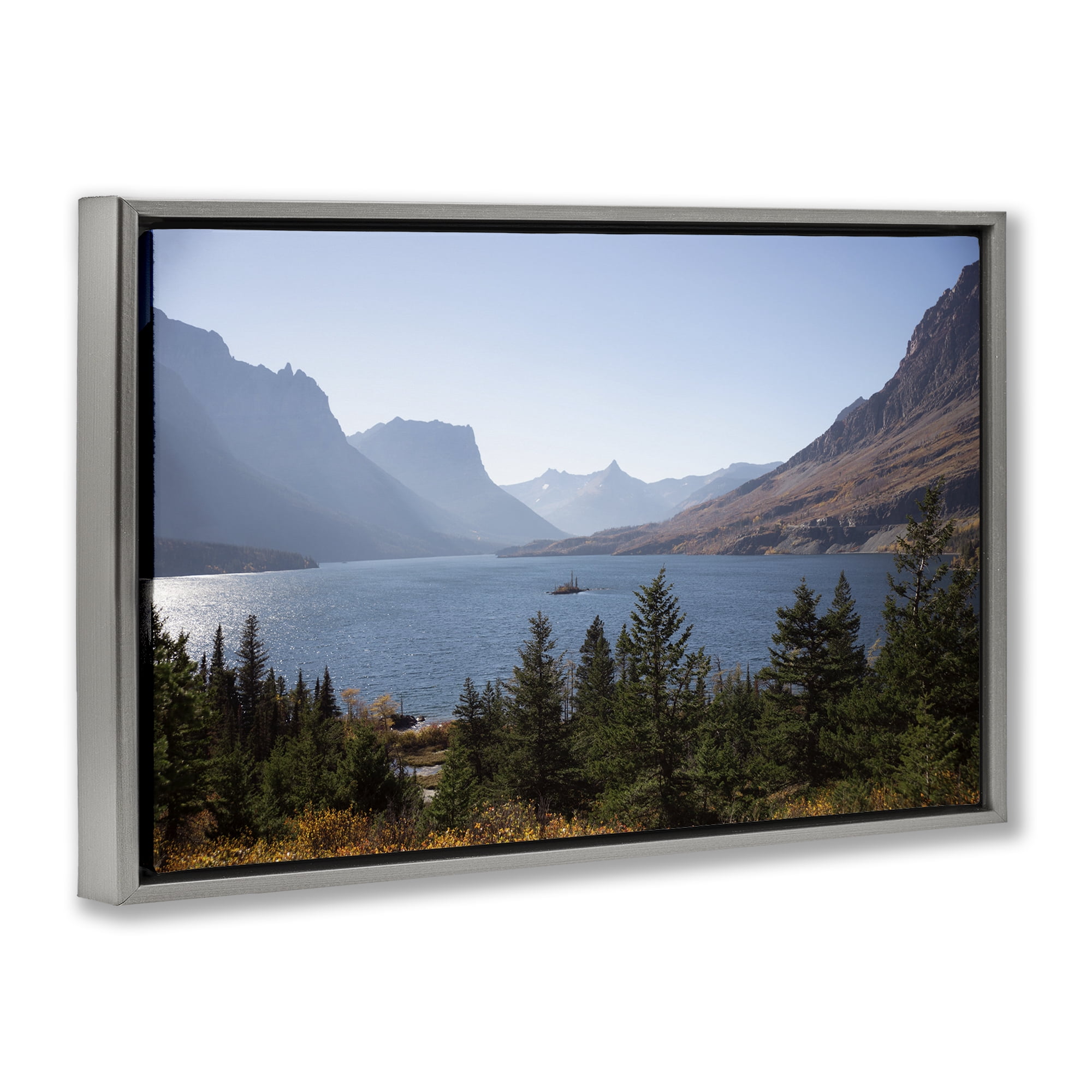 Stupell Industries Cliffs Overlooking Lake Gray Framed Floater Canvas Wall Art, design by Carol Robinson