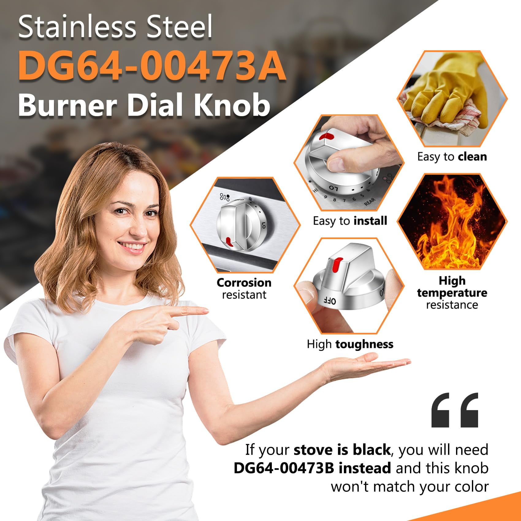 5 Pack Range Knobs Compatible with DG64-00473A, Burner Control Dial Replacement for Select Samsung Gas Range Models