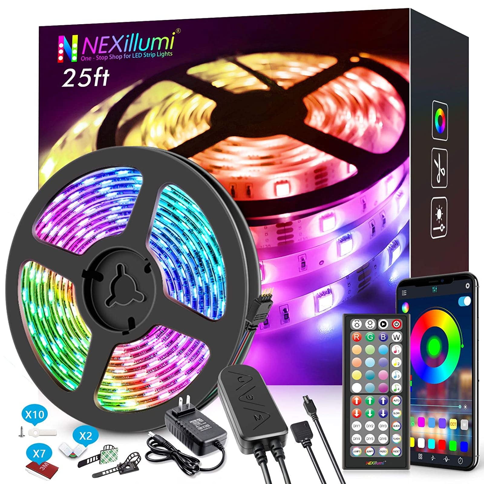 25ft LED Strip Lights, APP Control Music Sync Color Changing LED Light