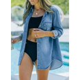 thumbnail image 2 of ORUYROP Sidefeel Women Distressed Washed Long Sleeve Shacket Raw Hem Ripped Jackets, 2 of 7