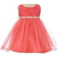 thumbnail image 3 of Baby Girls Dress Wedding Pageant Sleeveless Lace Crystal Rhinestone Tulle Sash Flower Girl Dress Coral L (M3B4K0), 3 of 5