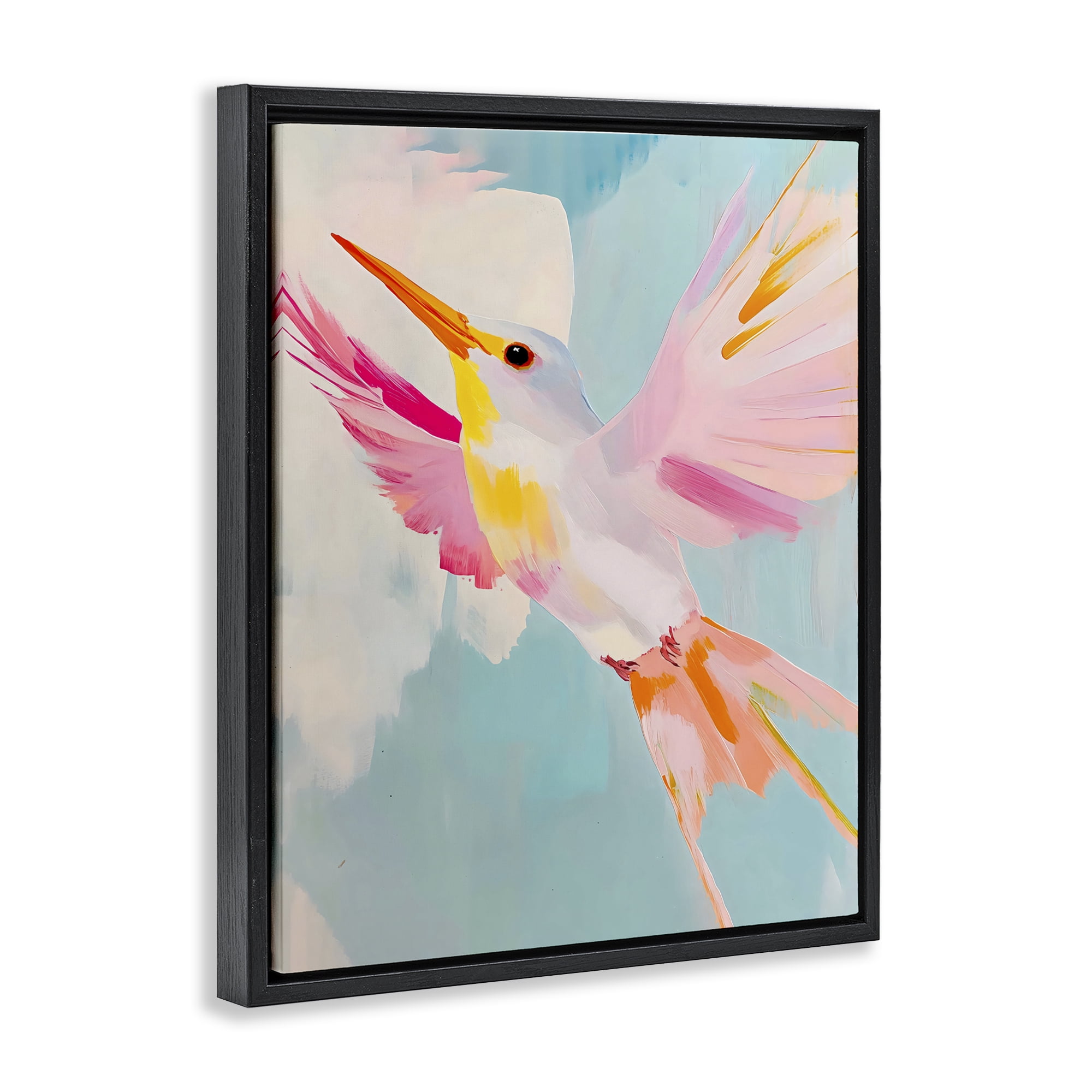 Stupell Industries Pastel Hummingbird Soaring Black Framed Floater Canvas Wall Art, design by The Prints Vibe