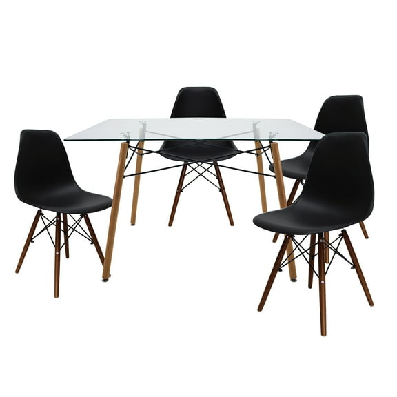 Set de comedor Mundo In cristal 120 cm Oslo y 4 sillas Eames Negro base Nogal