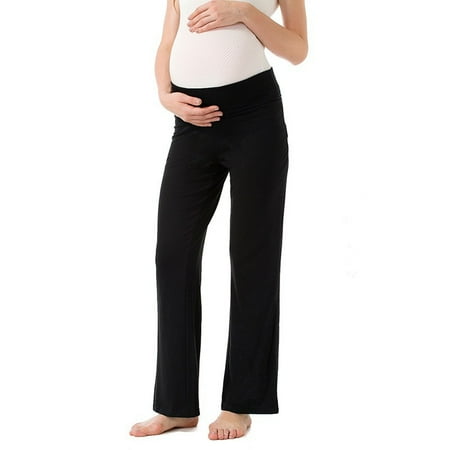 

NILLLY Pants Women Women s Maternity Wide Straight Pants Stretch Pregnancy Trousers Black / S