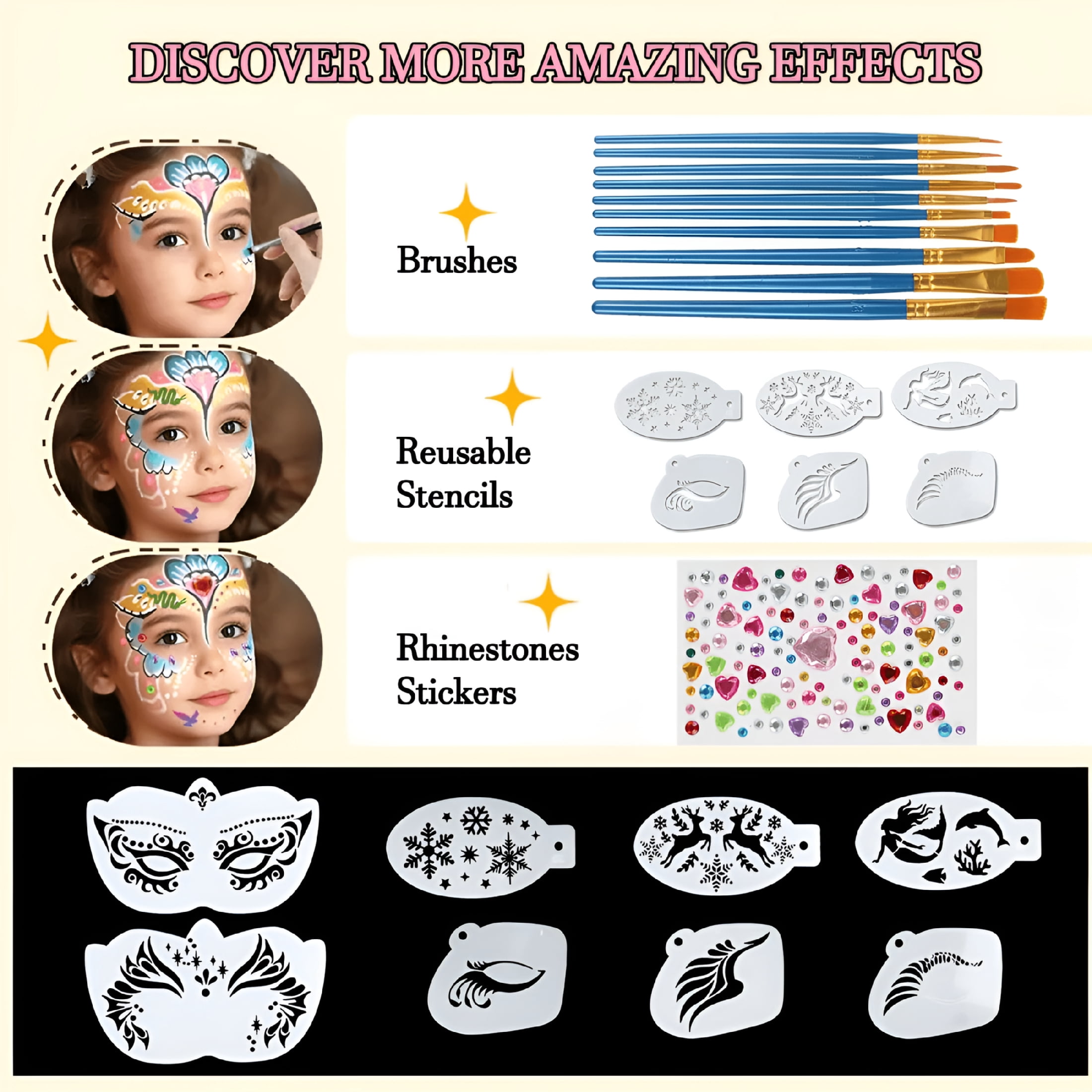 RAGUPEL Face Body Paint Kit – 42 Colors Water-Based And Oil-Based Non-Toxic Makeup Palette with Brushes And Stencils, Safe for Kids And Adults, Halloween, Cosplay, Sfx, Party And Stage Makeup
