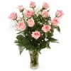 1 Dozen Beautiful Bi-Color Pink Roses with Designer Vase