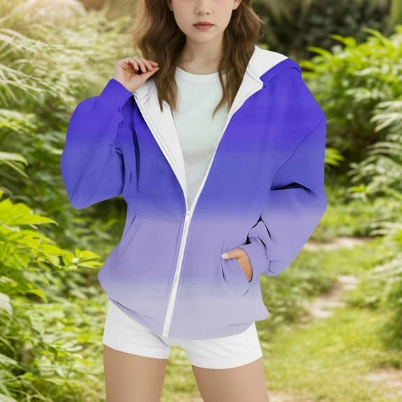 Cowsor Girls Zip Up Hoodies Oversized Lightweight Hooded Sweatshirt Casual Long Sleeve Jacket Y2K Fall Clothes