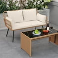 thumbnail image 4 of Costway Patio Wicker Loveseat Furniture with Seat Back Cushions, Heavy-Duty Metal Legs Off-White, 4 of 9
