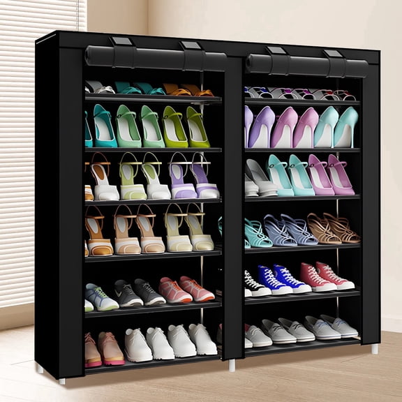 HioHa 6-Tier Double Row Shoe Rack, Sturdy Space Saving Shoe Organizer for Entryway Closet Bedroom Hallway, Black