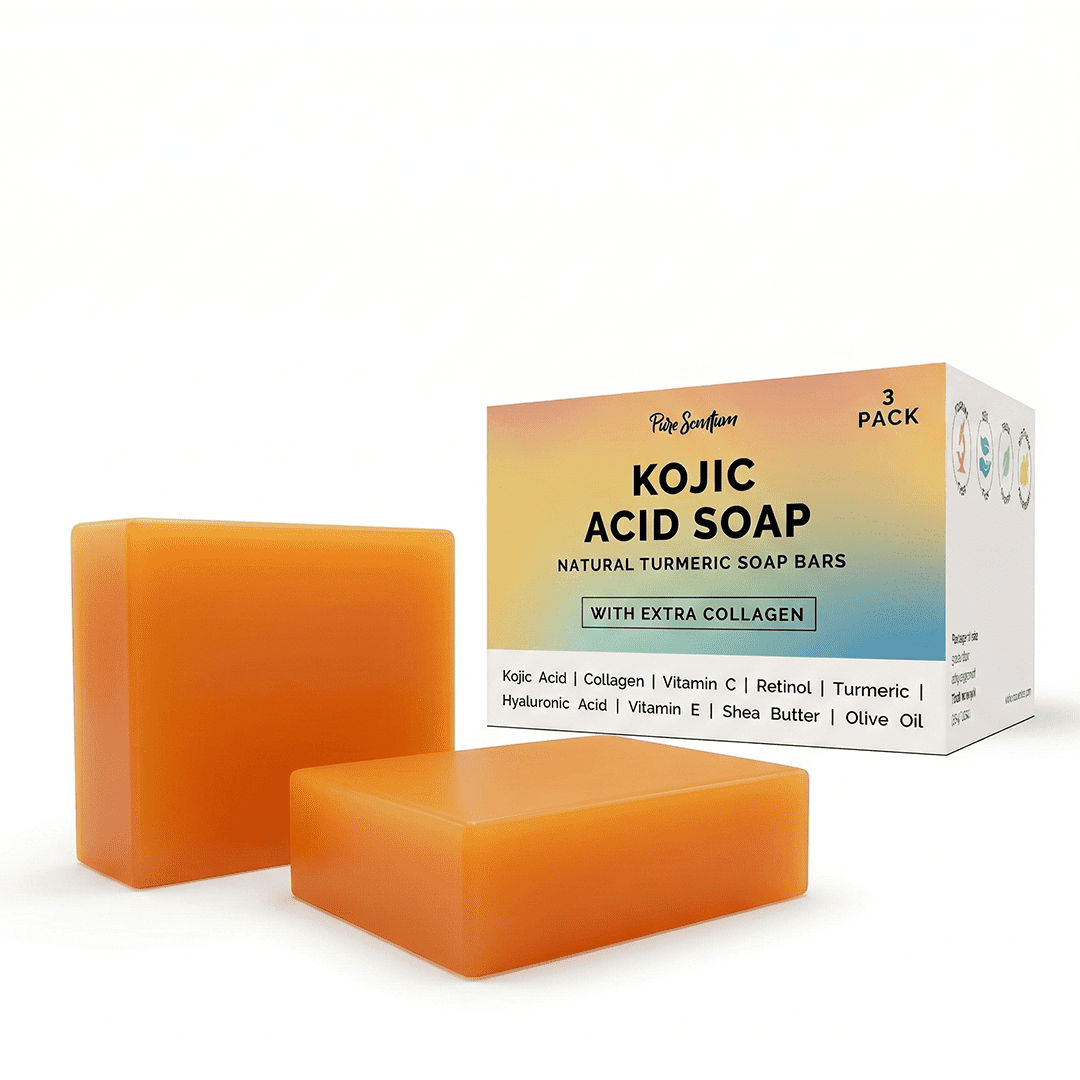 Pure Scentum Natural Kojic Acid Soap Bars - Turmeric, Vitamin C, Retinol Collagen (3x3.05oz)