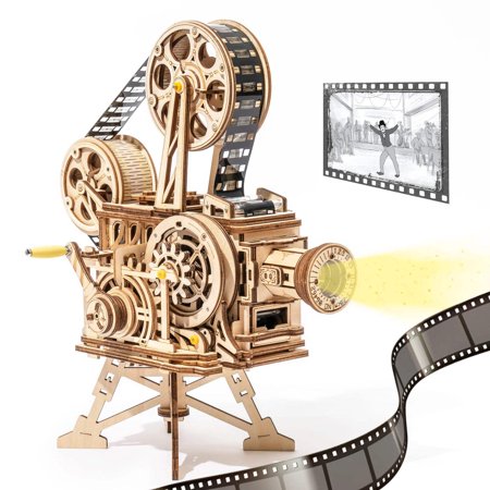 3D Wooden Vitascope Projector Puzzle, Hand Crank Classic Film Model Kit, 183 Pcs