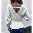 thumbnail image 4 of Mujeres V cuello de manga larga suéter moda casual corte bajo cintura espalda hueco fuera mujer Otoño Invierno suéter superior blanco XL, 4 of 6