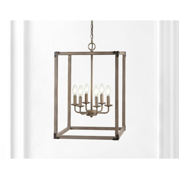JONATHAN Y Magnolia 16.2" 6-Light Adjustable Iron Rustic Farmhouse LED Pendant, Brown