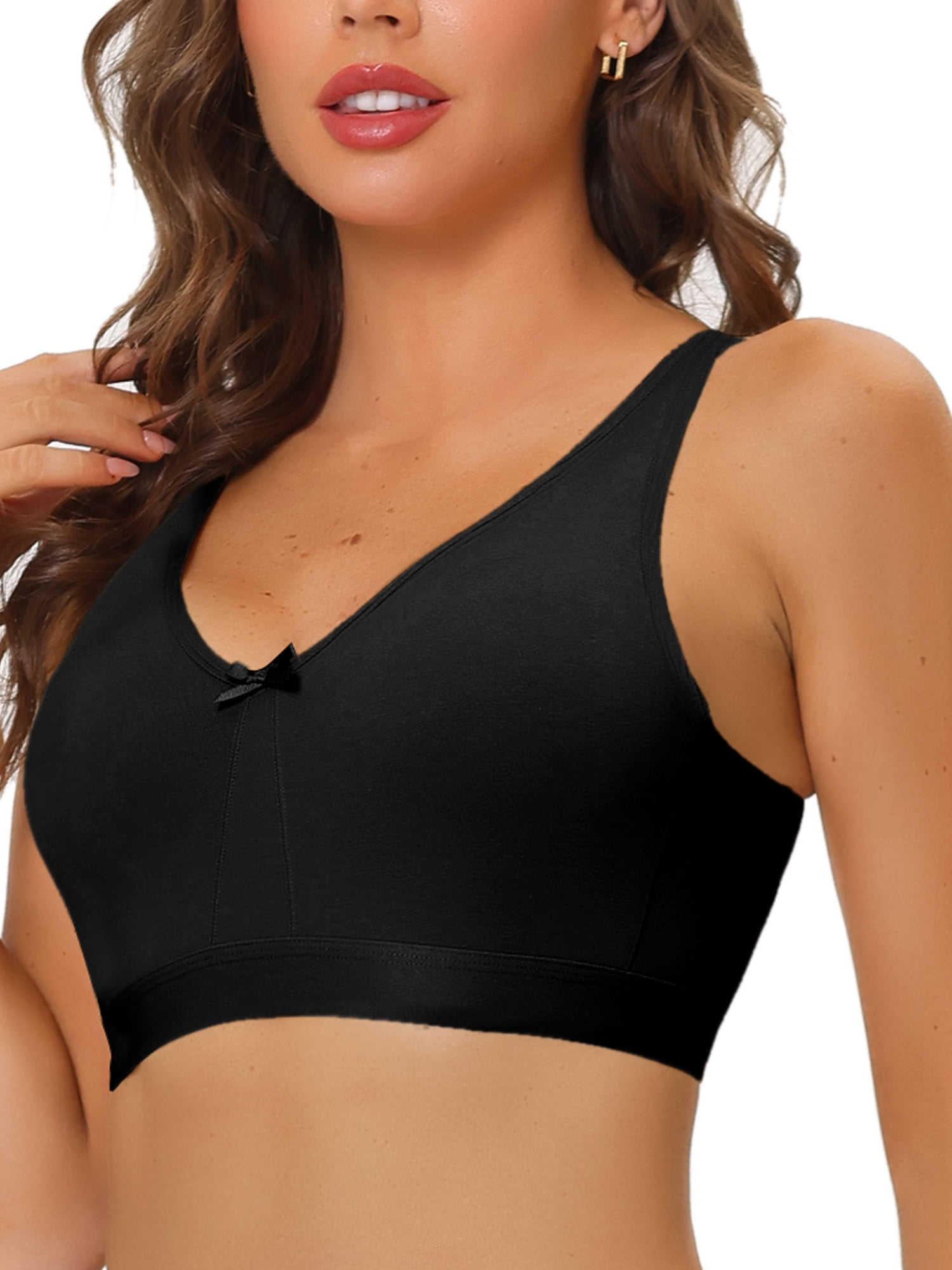 Unique Bargains Women's Wirefree Padded Bra Straps Full Coverage Bralettes 38D Black