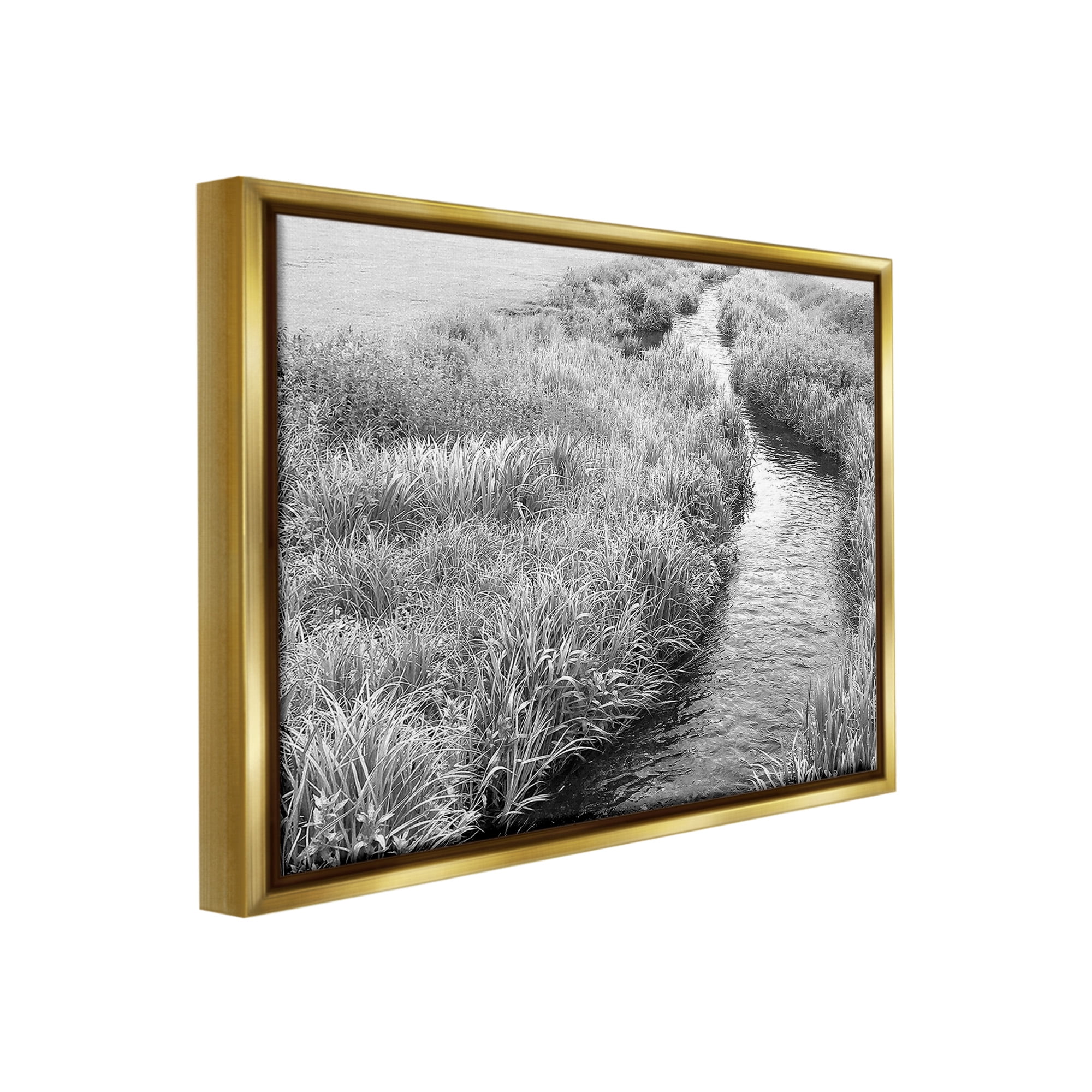 Stupell Industries Flowing Beach Canal Landscape Photography Gold Floater Framed Canvas Art Print Wall Art, 21 x 17