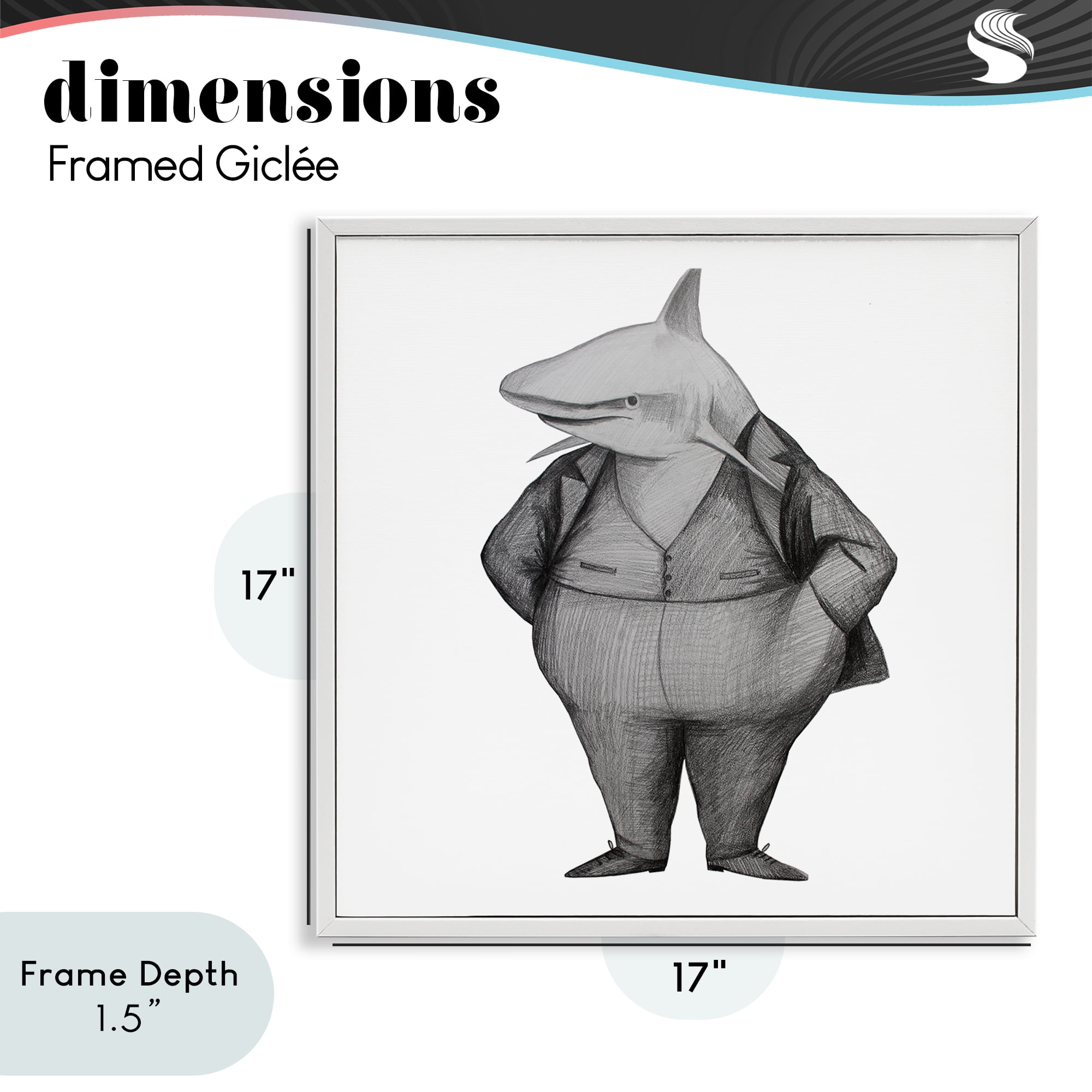 Stupell Industries Shark In Suit Drawing White Framed Giclee Art, design by Violeta Vollmer