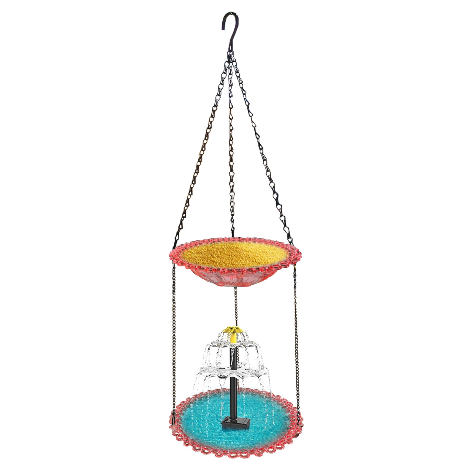 Solar Cascade Hanging Bird Bath Fountain, Double Layer Outdoor Hummingbird Bath with Feeder, Solar Powered Birdbath Water Kit, Decor for Patio Yard Garden