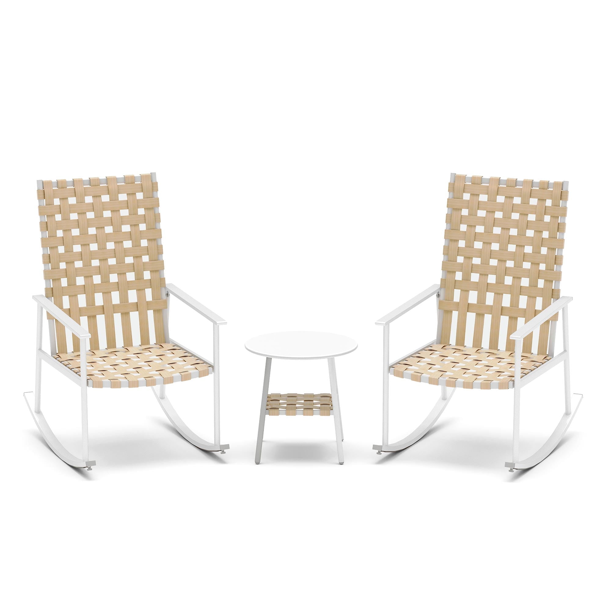 LAUSAINT HOME 3-Piece Outdoor Patio Furniture Set, 2 Wicker Rocking Chairs with Side Table, Beige