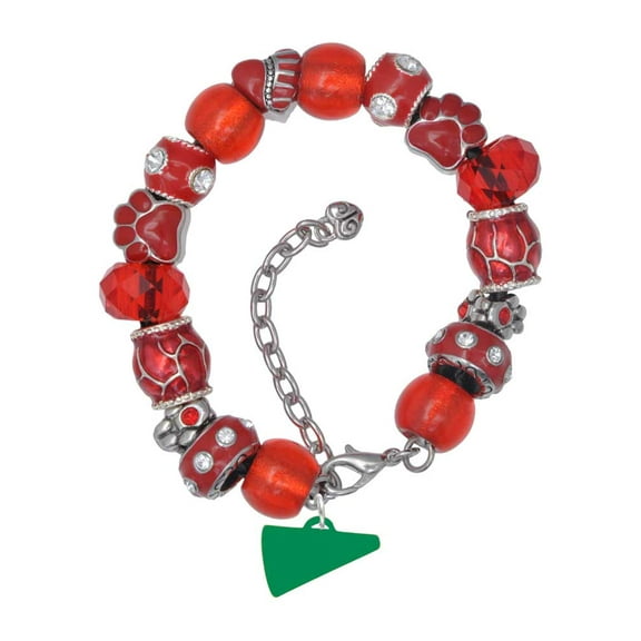 Delight Jewelry Acrylic 3/4" Green Megaphone Red Paw Print Bead Bracelet, 7" 2"