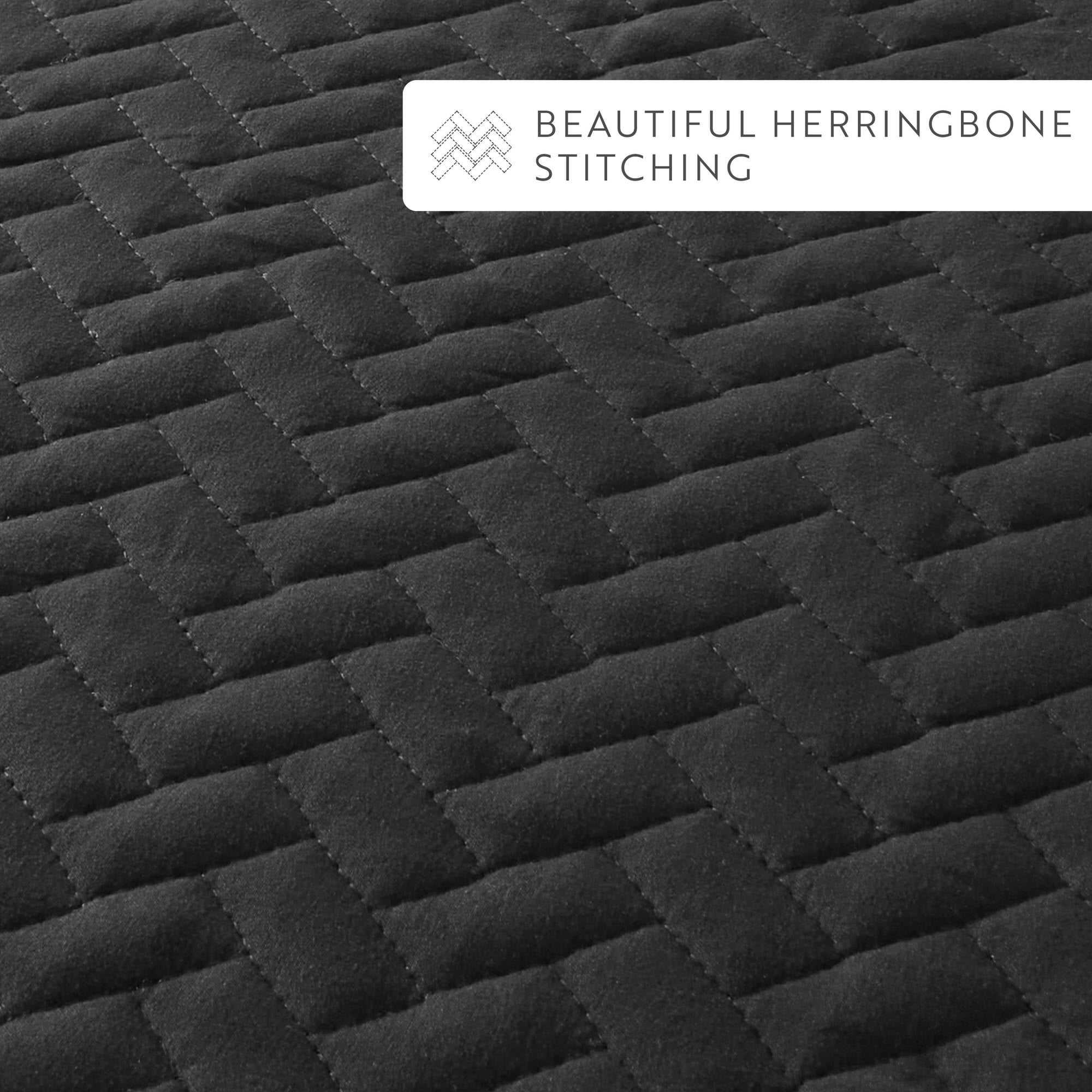 Noble Linens Gray Herringbone Pattern Quilted Coverlet, King / CalKing