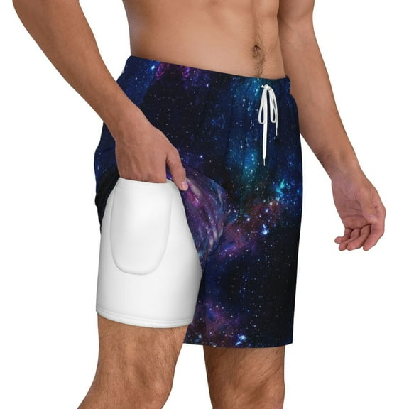 Men's Space Galaxy Swim Trunks with Compression Liner Bathing Suit Swimwear