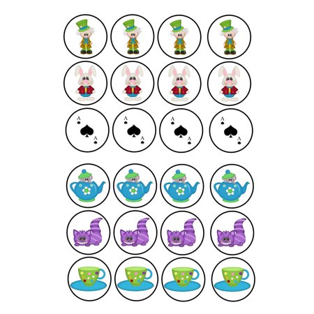 24 Mixed Mad Hatters Tea Party Cartoon Themed Cupcakes Edible Cake Toppers