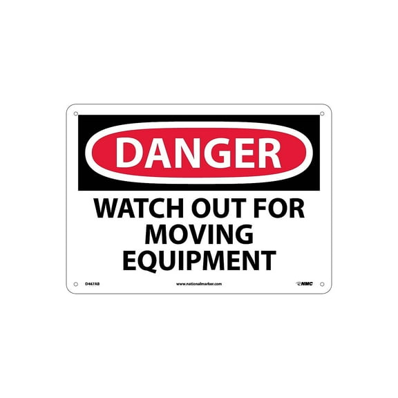 National Marker Danger Signs; Watch Out For Moving Equipment 10X14 .040 Aluminum D467AB