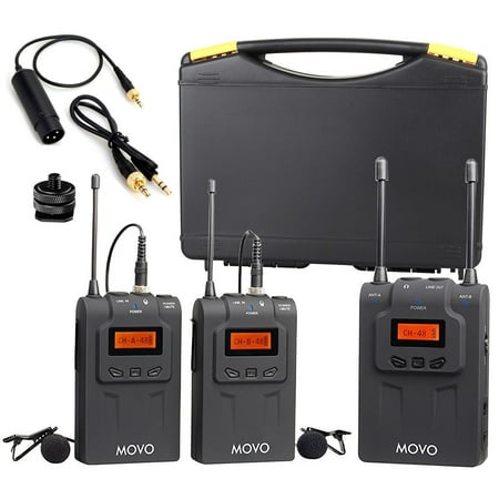 Movo WMIC80 UHF Wireless Lavalier Microphone System with 2 Bodypack Transmitters, Portable Receiver, 2 Lav Mics, Shoe Mount for DSLR (Best Wireless Lav System For Dslr)