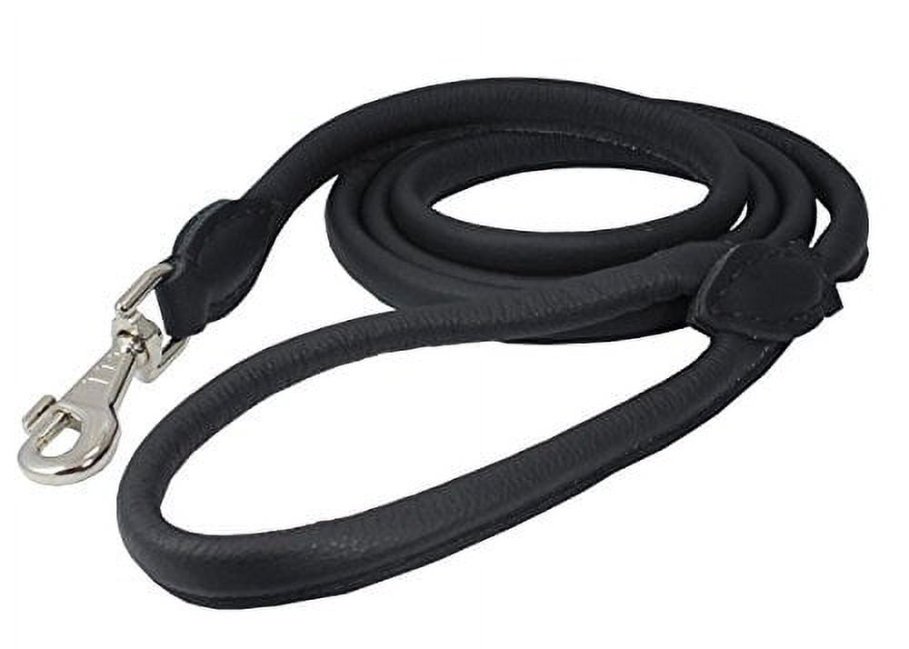 Dogs My Love 6ft Long Round Genuine Rolled Leather Dog Leash (Large: 1/2", Black)