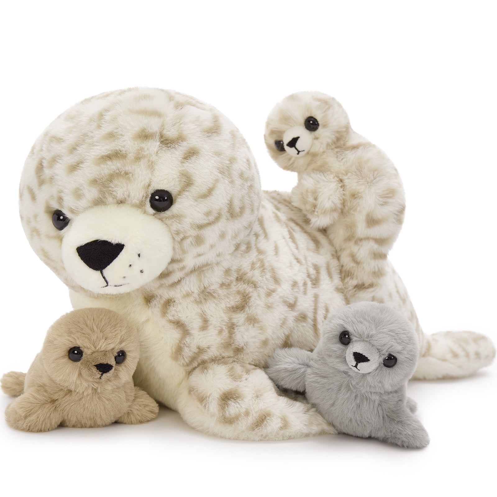 MaoGoLan 4 Pcs Seal Stuffed Animal Set 20" Mother Plush Toy with 3 Babies in Mom's Belly