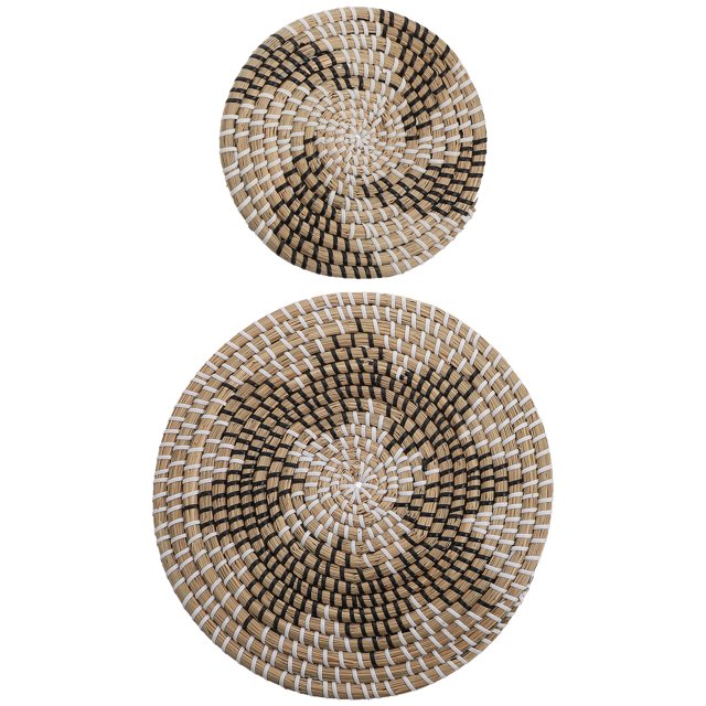 Juego de 2 colgantes decorativos de pared con diseño geométrico de hierba en forma de disco, color beige