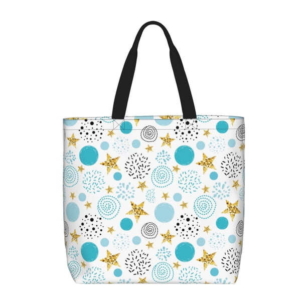 Easygdp Gold Stars Blue Dots Pattern Bolsa Tote para Mujer, Bolso de Hombro para Trabajo, Playa, Viajes, Compras y Supermercado