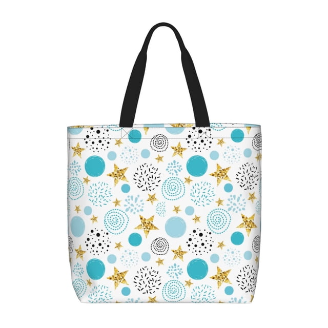 Easygdp Gold Stars Blue Dots Pattern Bolsa Tote para Mujer, Bolso de Hombro para Trabajo, Playa, Viajes, Compras y Supermercado