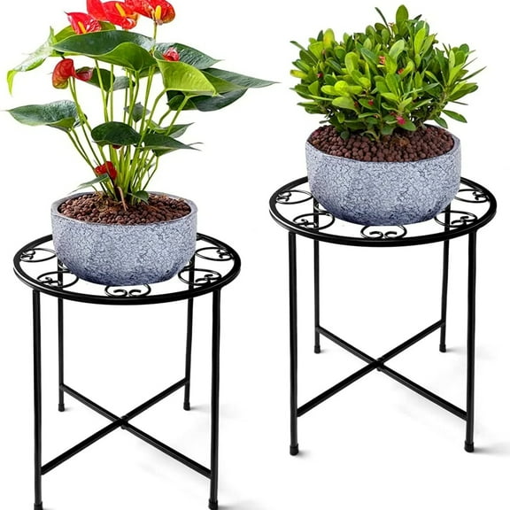 JUNBEI Metal Plant Stand, 15'' Tall Flower Pot Stand Set of 2, Modern Rustproof 10-inch Round Outdoor Plant Stand | Iron Art Flower Stand | Plant Stool, Decorative Black Plant Stands for Indoor Plant
