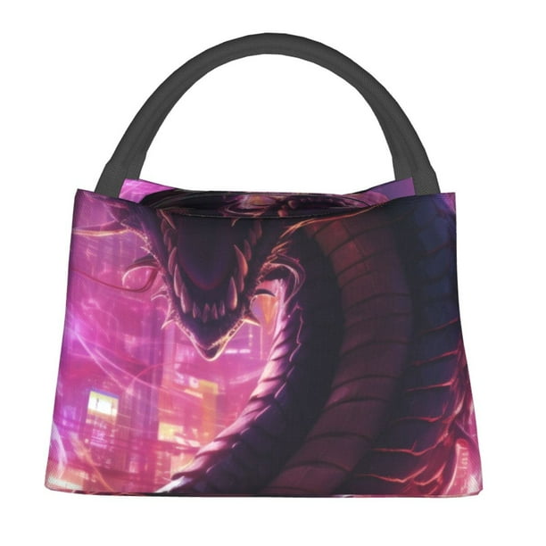 Fotbe Neon Futuristic Dragon Bolsa Térmica Portátil con Estampado, Bolsa de Entrega de Alimentos Aislada, Bolsa Reutilizable de Gran Capacidad para Comidas y Supermercado