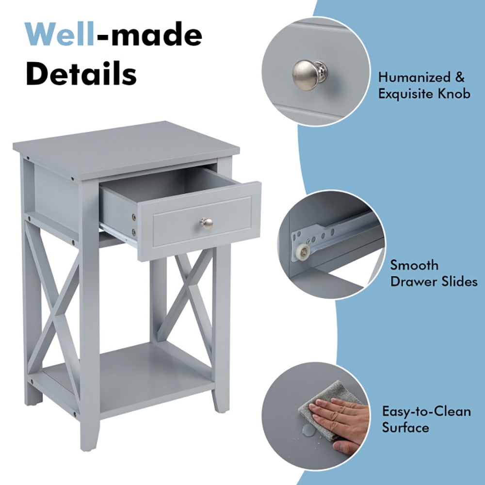 Finihen End Table, Sofa Side End Table with Drawer and Shelf, for Living Room, Bedroom, Gray Finihen End Table, Sofa Side End Table with Drawer and Shelf, for Living Room, Bedroom, Gray